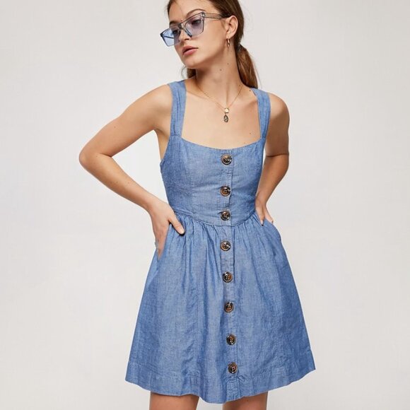 free people carolina mini dress NWT Free People Carolina Mini Dress, Denim, Women's Size 2, Has Hip Pockets!